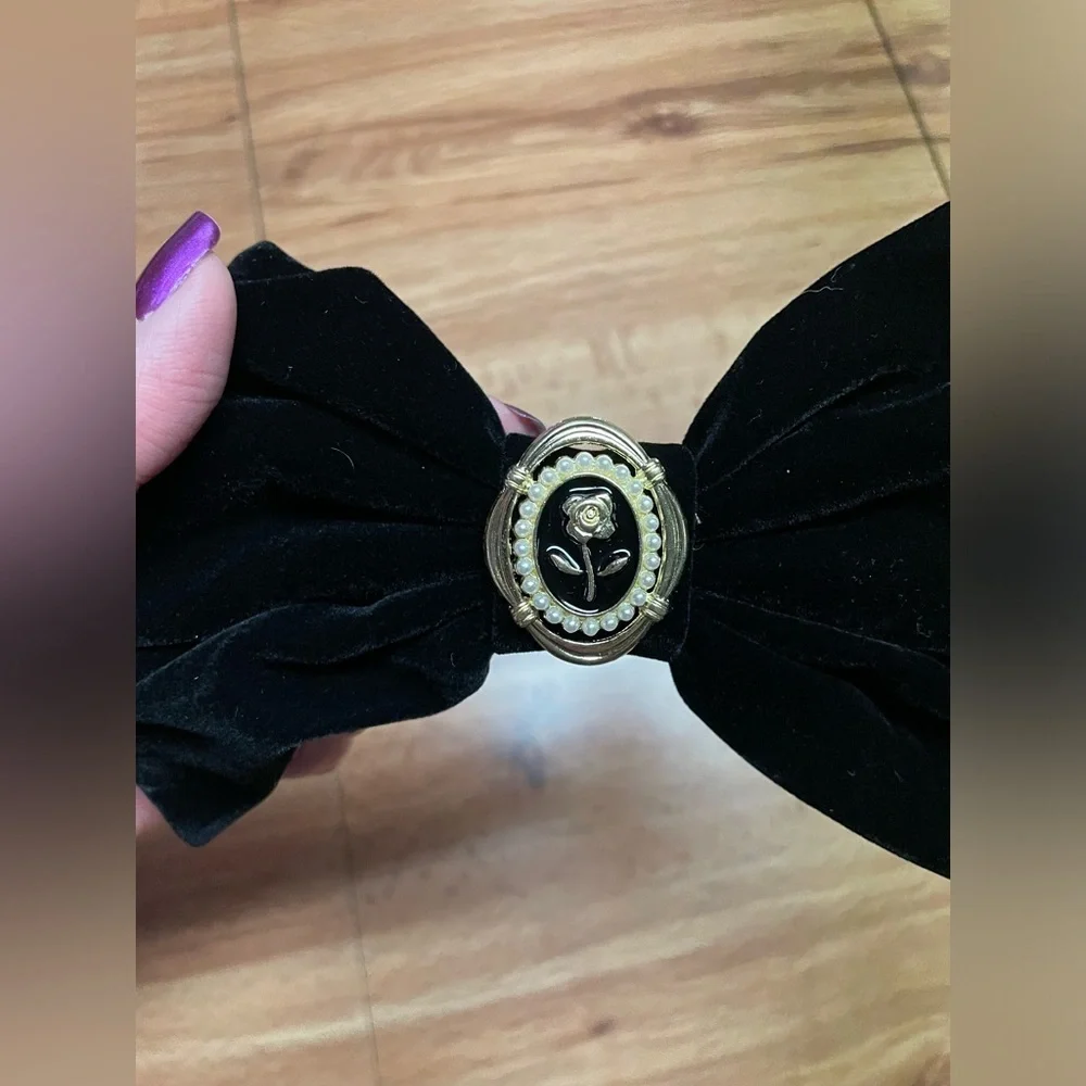 Oversized Black Velvet Rose Bow French Barrette Hair Clip